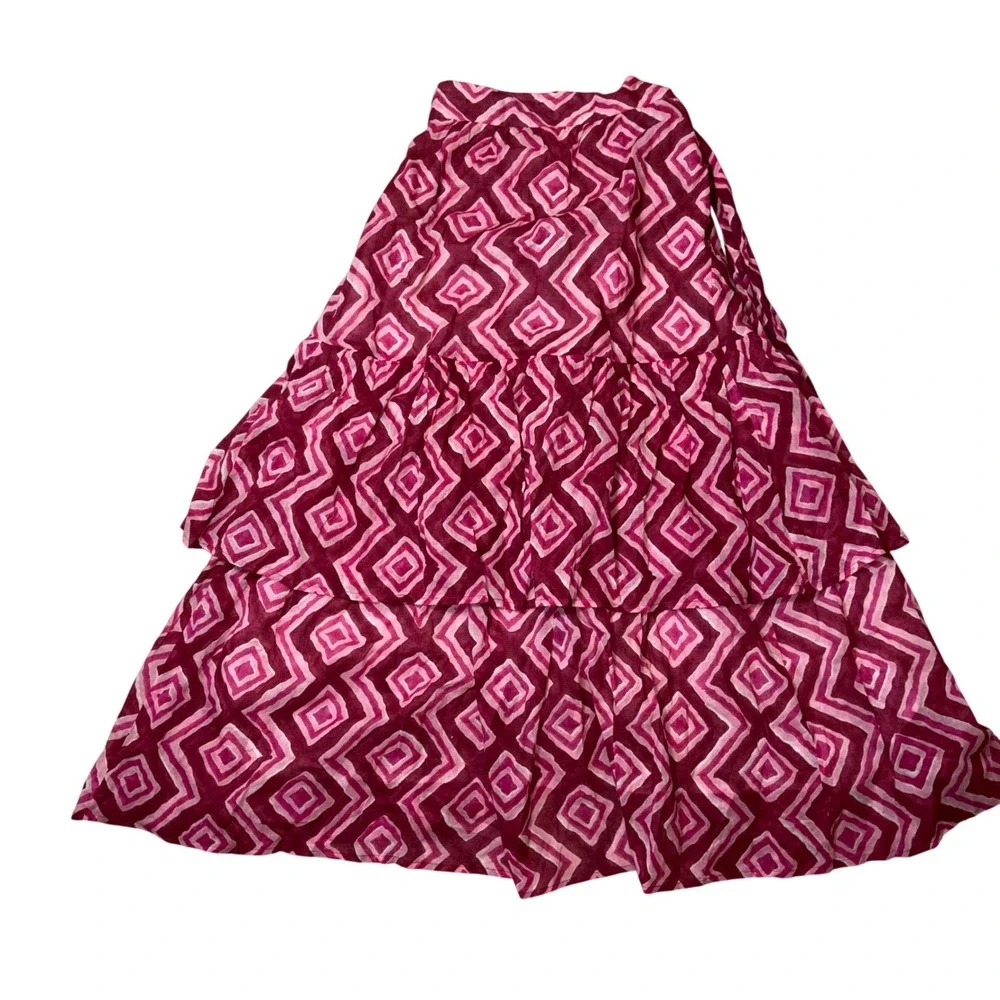 Banjanan Pink Geometric Diamond Tiered Cotton Wrap Midi Skirt Womens Size XS‎